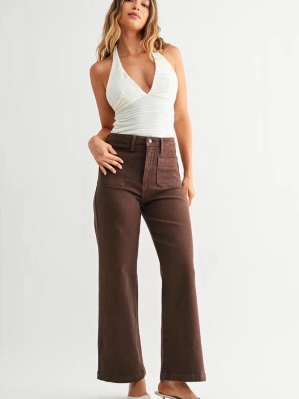 NWT Just Black Denim High-Rise Wide Leg Jeans in Chocolate Brown Size 24 - Picture 1 of 3